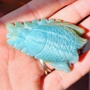 Natural Amazonite Fish Carving. Crystal Decor. Beach.